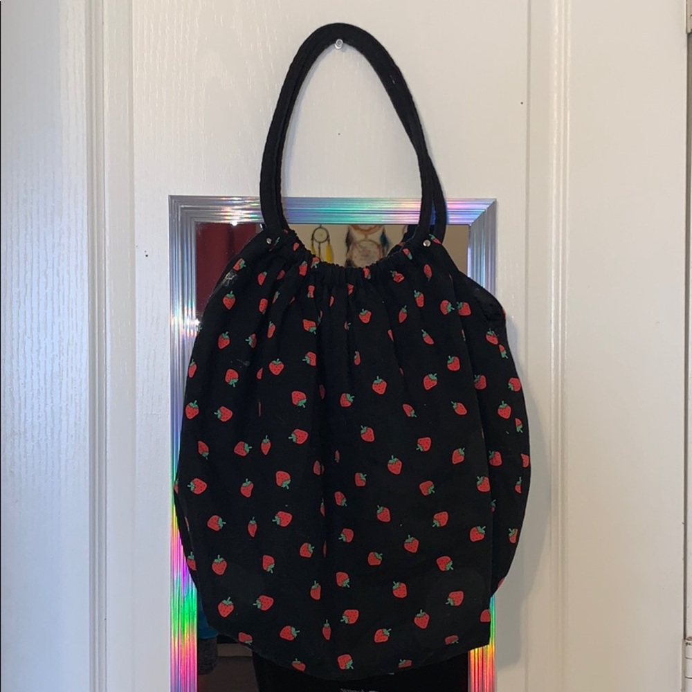 Strawberry pattern on black tote bag (baggy)